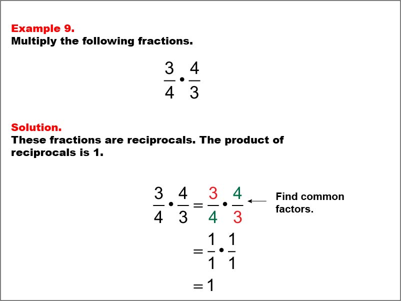 Multiplying Fractions: Example 9. Multiplying two fractions that are reciprocals.
