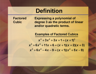 Video Definition 13--Polynomial Concepts--Factored Cubic (Spanish Audio)