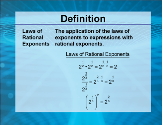 Video Definition 19--Rationals and Radicals--Laws of Rational Exponents