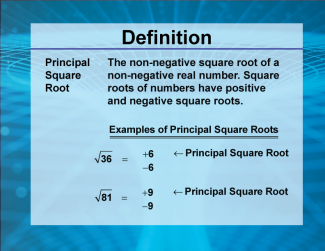 Video Definition 26--Rationals and Radicals--Principal Square Root (Spanish Audio)