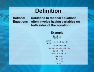 Video Definition 33--Rationals and Radicals--Rational Equations (Spanish Audio)