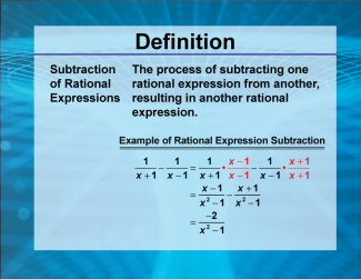 Video Definition 45--Rationals and Radicals--Subtraction of Rational Expressions (Spanish Audio)