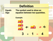 Math Video Definition 14--Addition and Subtraction Concepts--Equals Sign (Spanish Audio)