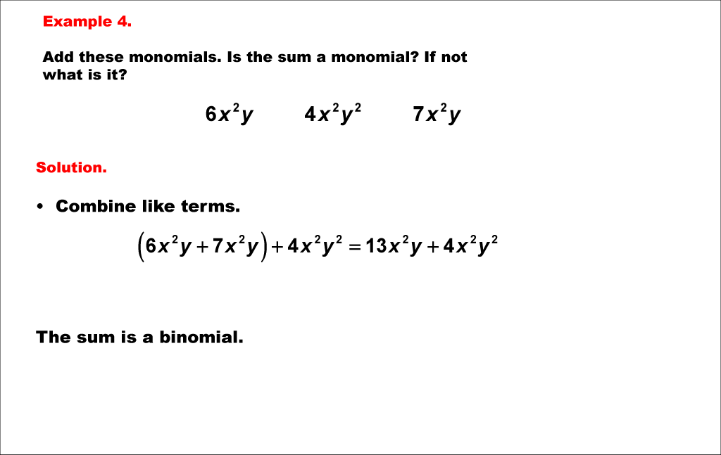 Math Example--Polynomial Concepts--Adding and Subtracting Polynomials: Example 4