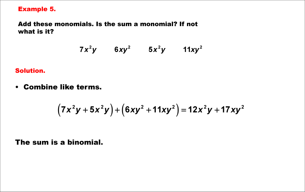 Math Example--Polynomial Concepts--Adding and Subtracting Polynomials: Example 5