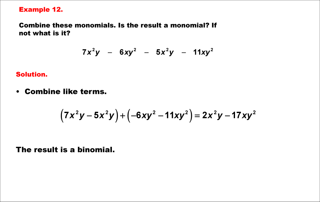 Math Example--Polynomial Concepts--Adding and Subtracting Polynomials: Example 12
