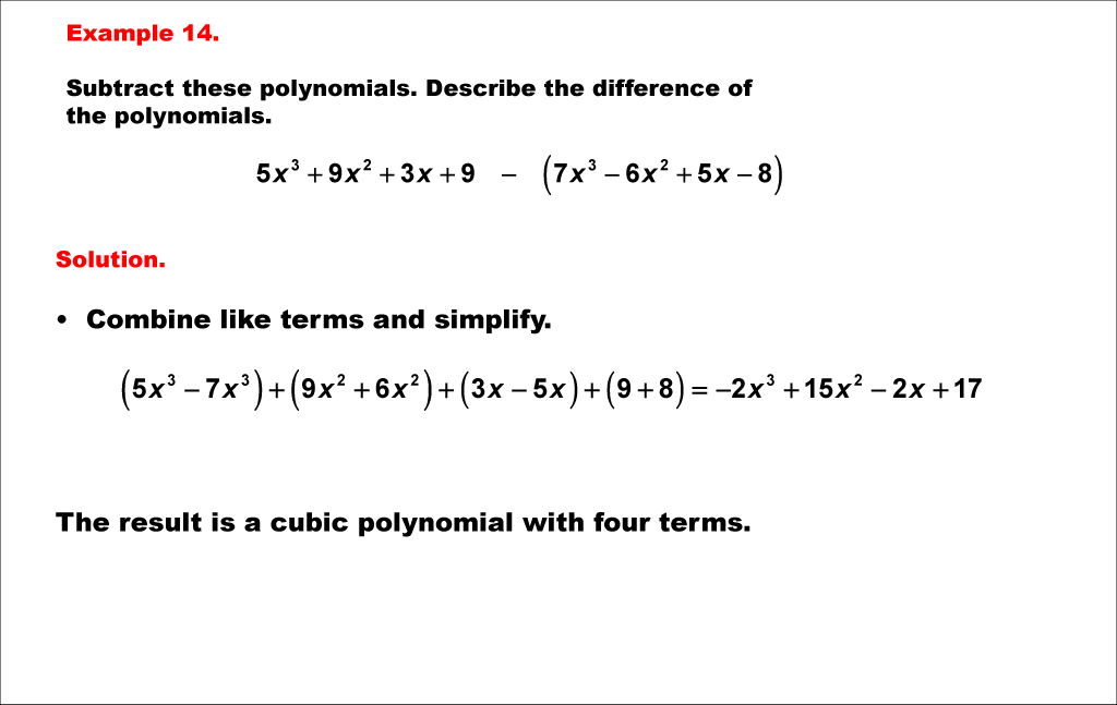 Math Example--Polynomial Concepts--Adding and Subtracting Polynomials: Example 14