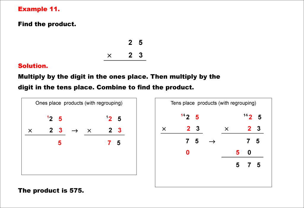 Math Example--Arithmetic--Column Multiplication--Example 11