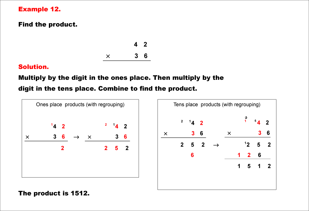 Math Example--Arithmetic--Column Multiplication--Example 12