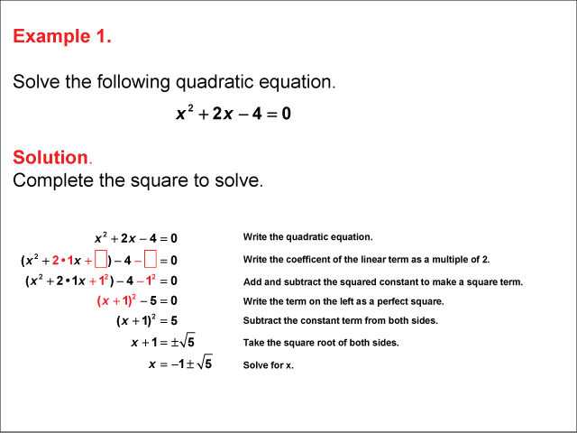 Solving Quadratic Equations by Completing the Squares Worksheets