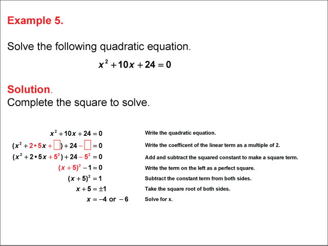 Math Example--Quadratics--Completing the Square: Example 5