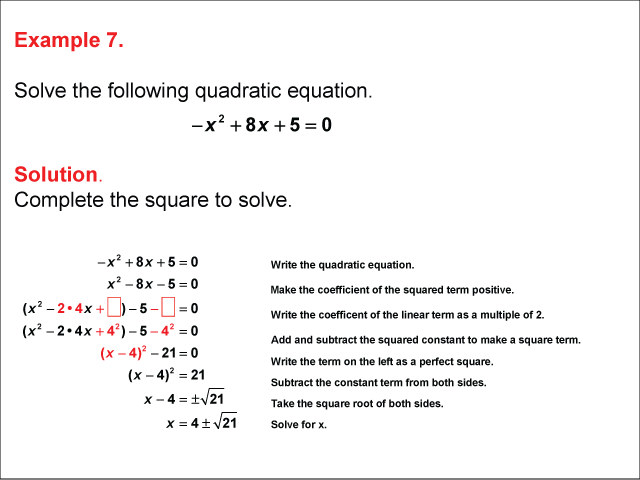 Math Example--Quadratics--Completing the Square: Example 7