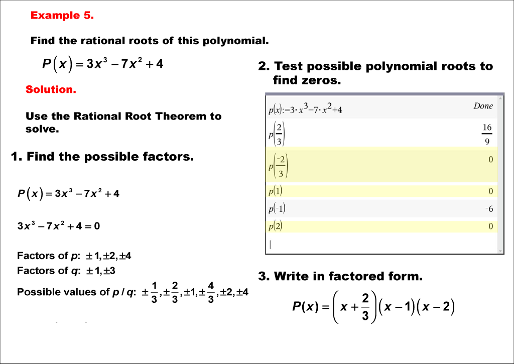 Math Example--Polynomial Concepts-- Rational Root Theorem: Example 5