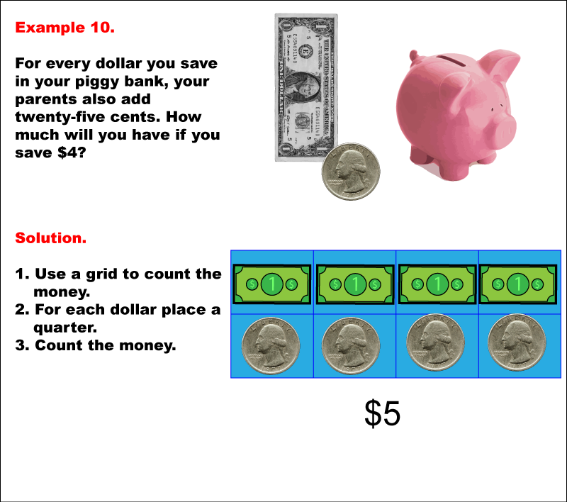 Math Example--Math of Money--Piggy Bank Math: Example 10