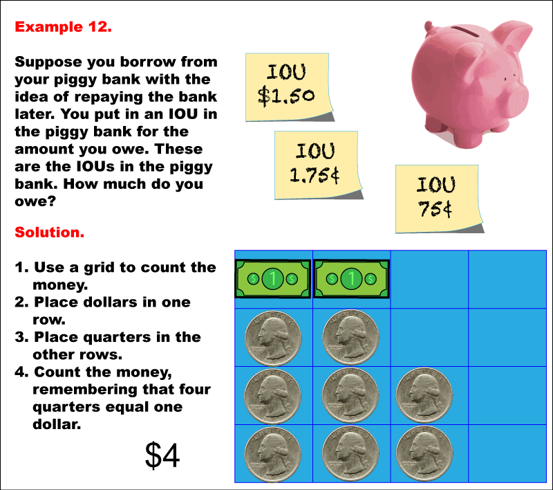 Math Example--Math of Money--Piggy Bank Math: Example 12