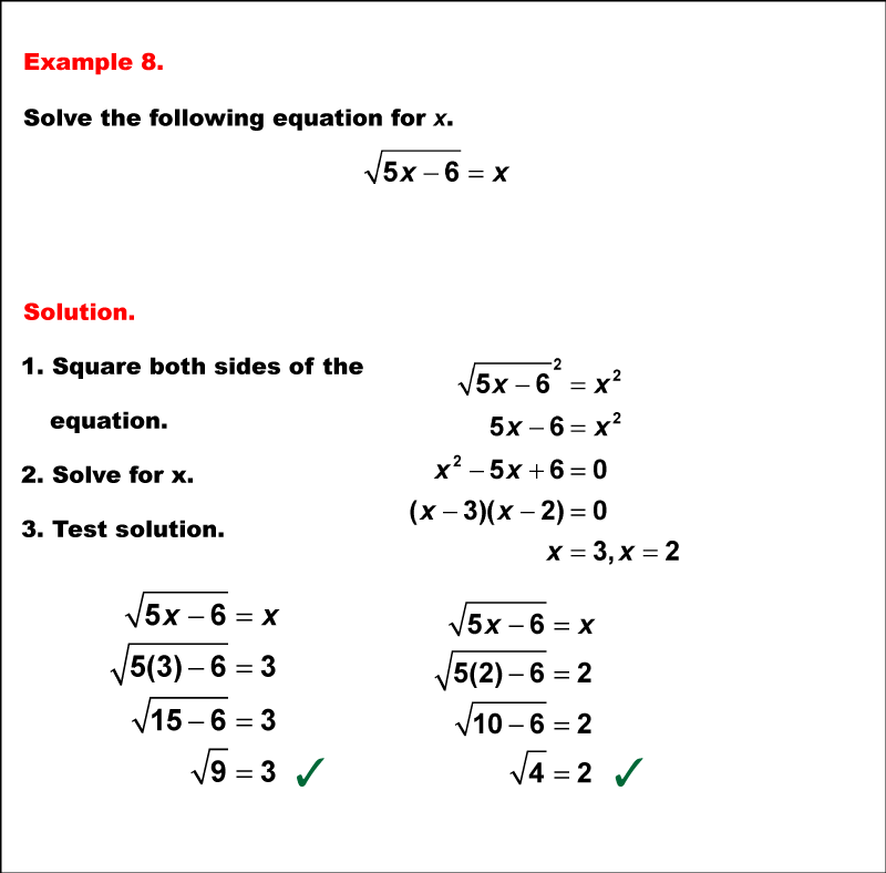 Math Example--Solving Equations--Solving Radical Equations--Example 8