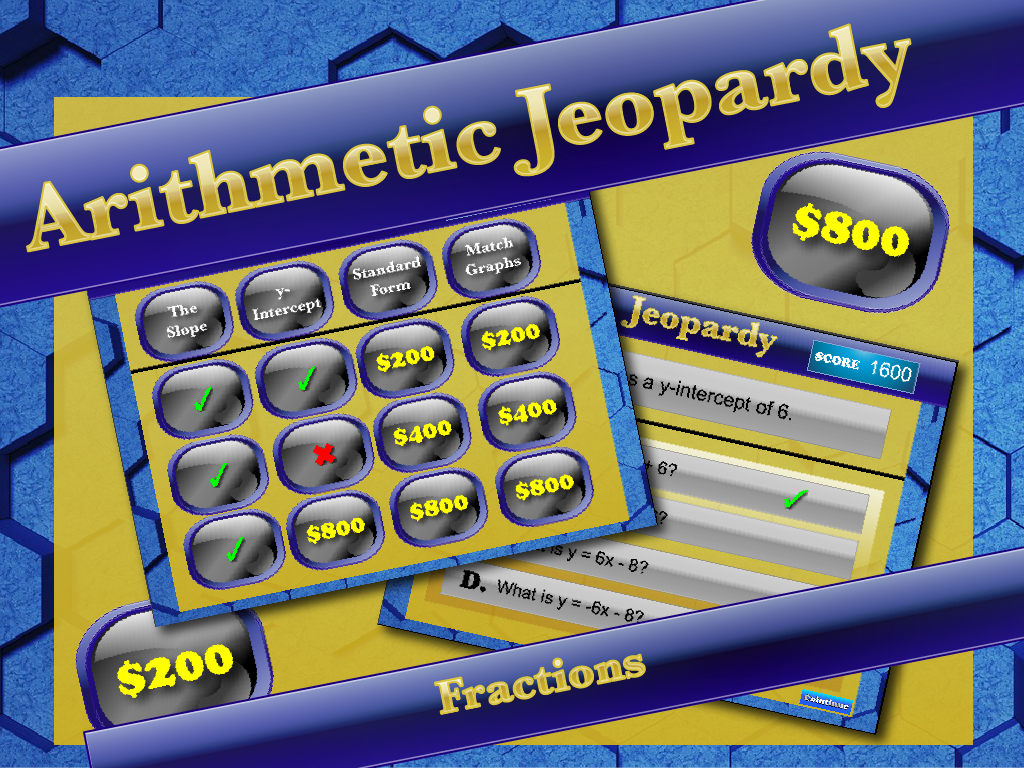 Interactive Math Game--Arithmetic Jeopardy: Fractions