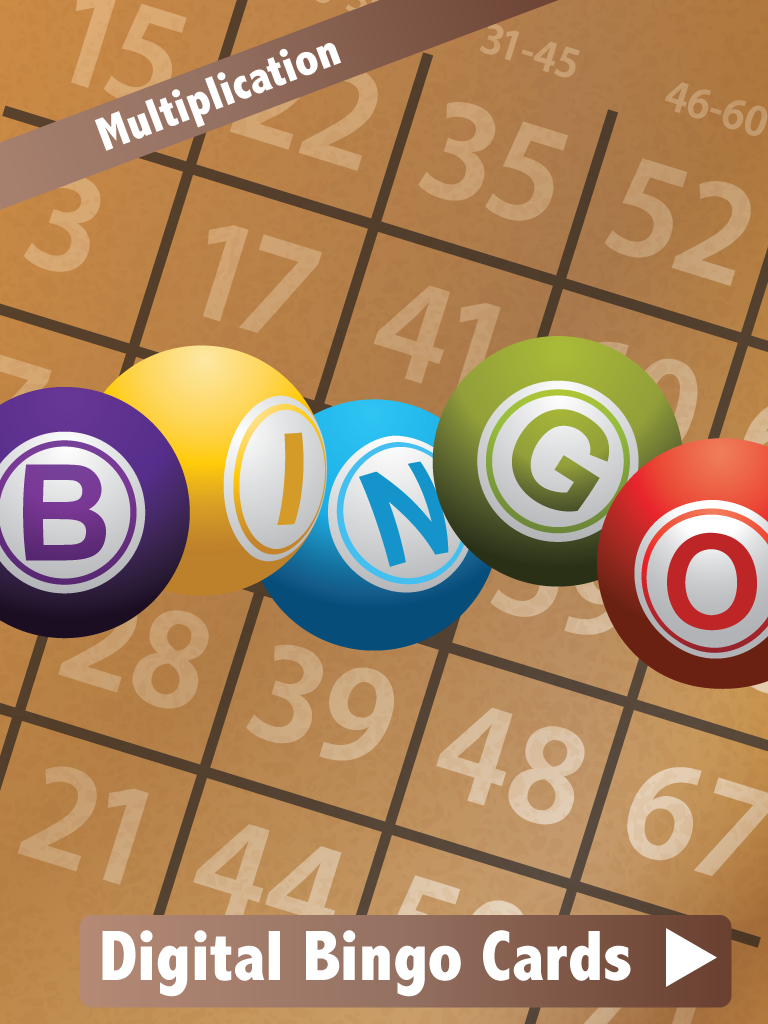 Interactive Math Game, Digital Bingo Cards, Multiplication