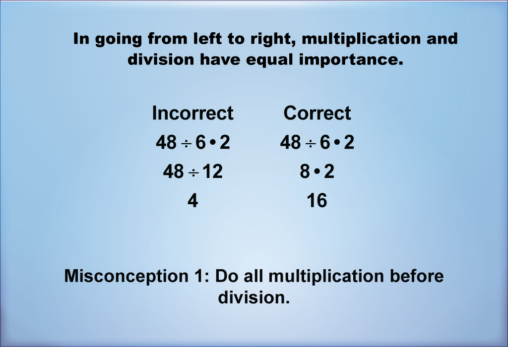 Misconception 1: Do all multiplication before division.