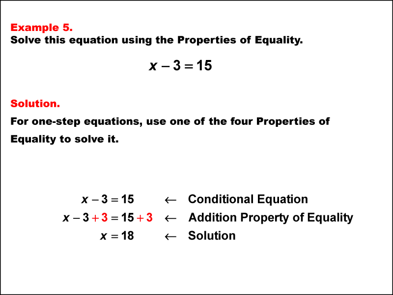 Math Example: Solving One-Step Equations Using the Properties of Equality--Example 5