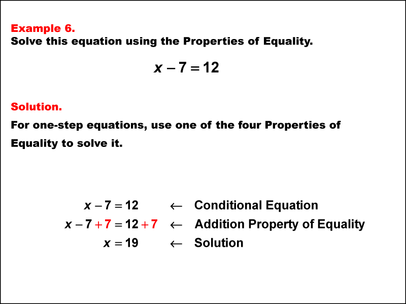 Math Example: Solving One-Step Equations Using the Properties of Equality--Example 6