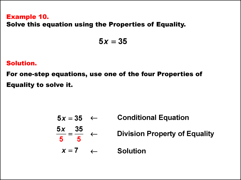 Math Example: Solving One-Step Equations Using the Properties of Equality--Example 10