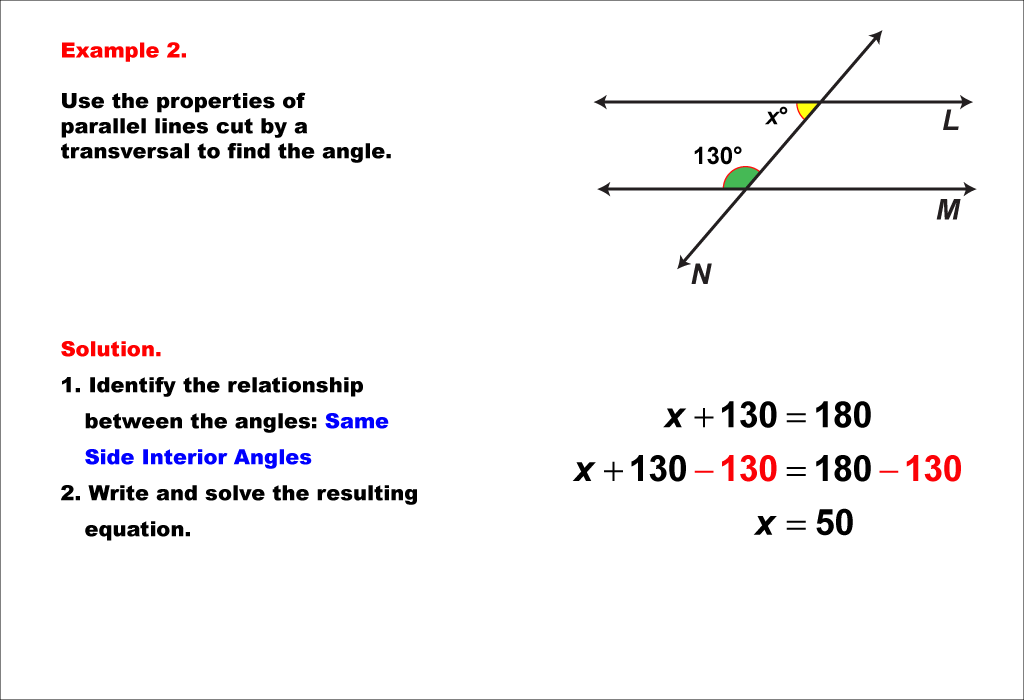 Math Example--Solving Equations--Equations with Angles from Parallel Lines Cut by a Transversal--Example 2