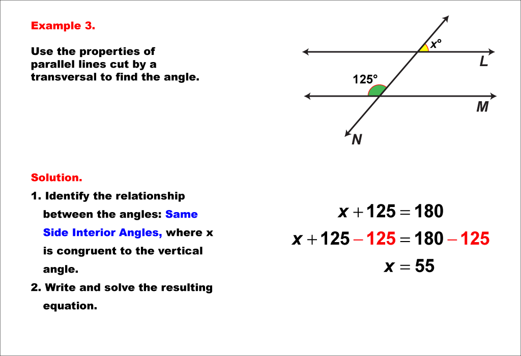 Math Example--Solving Equations--Equations with Angles from Parallel Lines Cut by a Transversal--Example 3