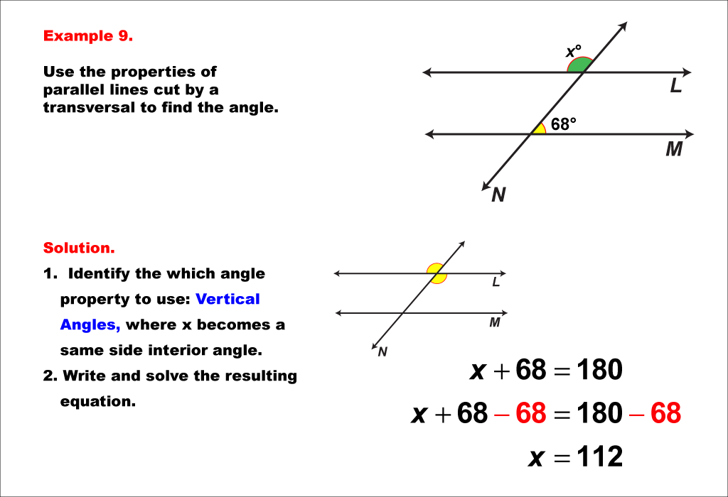 Math Example--Solving Equations--Equations with Angles from Parallel Lines Cut by a Transversal--Example 9