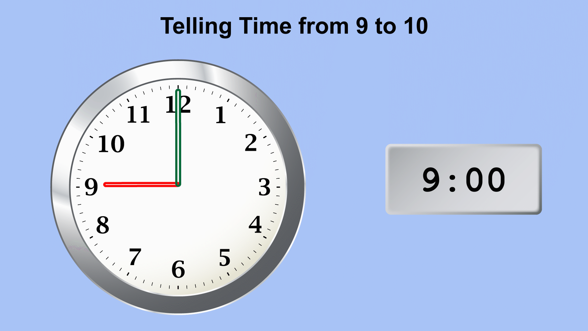 In this animated piece of clip art, see the time change from 9 to 10 in 15-minute increments.