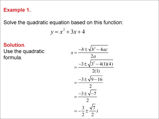This example shows how to find the complex roots of a quadratic functions.