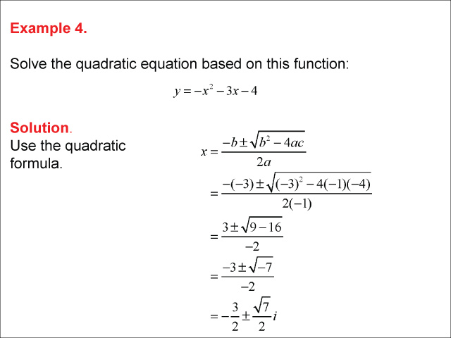 This example shows how to find the complex roots of a quadratic functions.