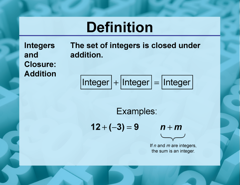 Definition--Closure Property Topics--Integers and Closure: Addition