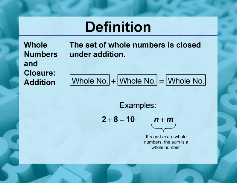 Definition--Closure Property Topics--Whole Numbers and Closure: Addition