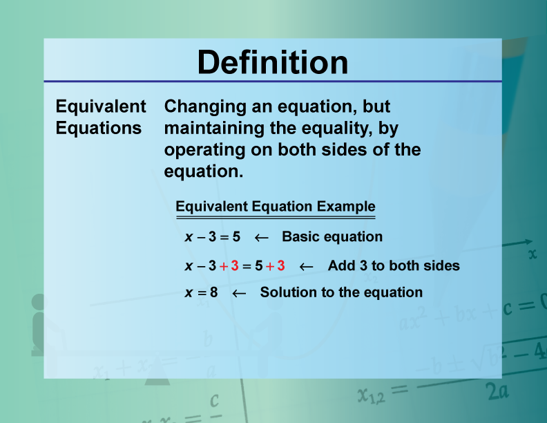 Video Definition 13--Equation Concepts--Equivalent Equations