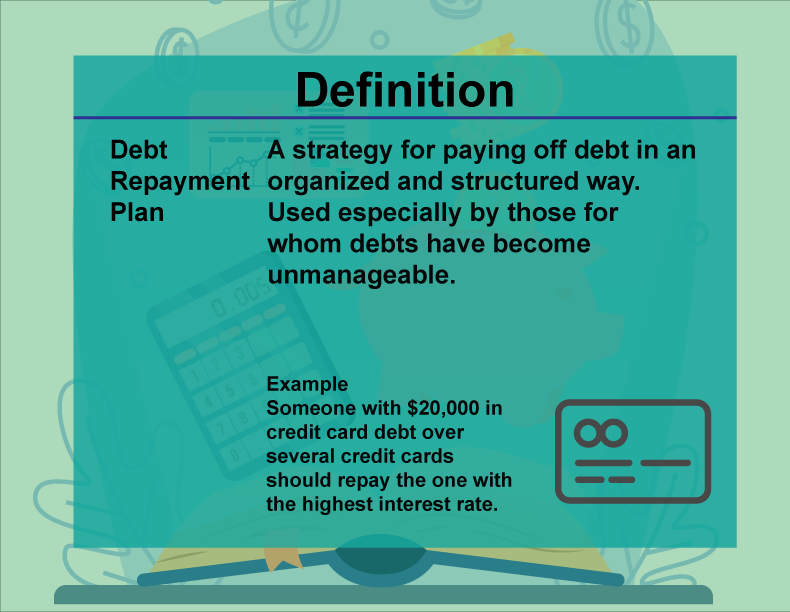 This is part of a collection of definitions on Financial Literacy. This defines the term debt repayment plan.