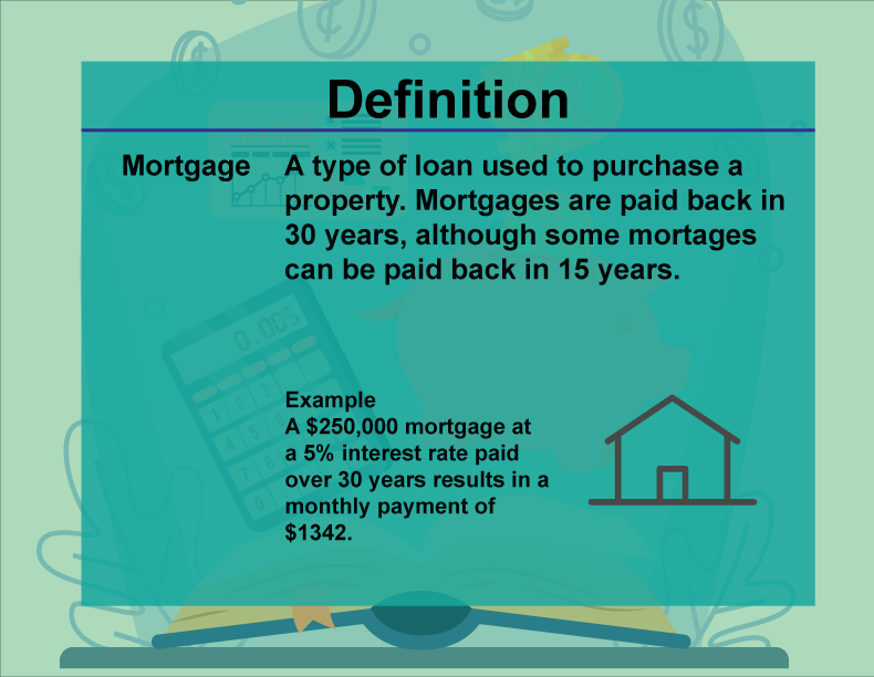 This is part of a collection of definitions on Financial Literacy. This defines the term mortgage.