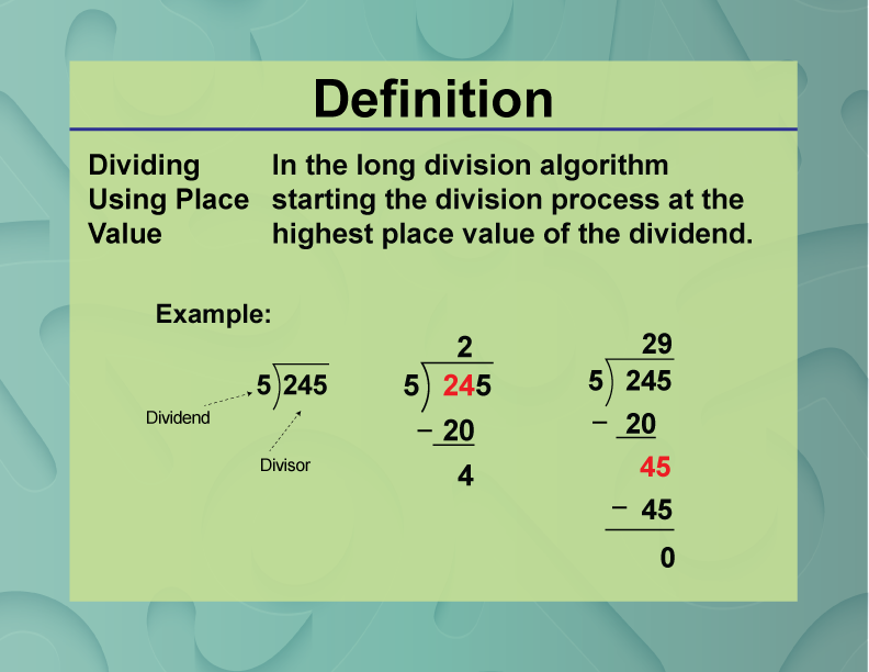 Definition--Place Value Concepts--Dividing Using Place Value