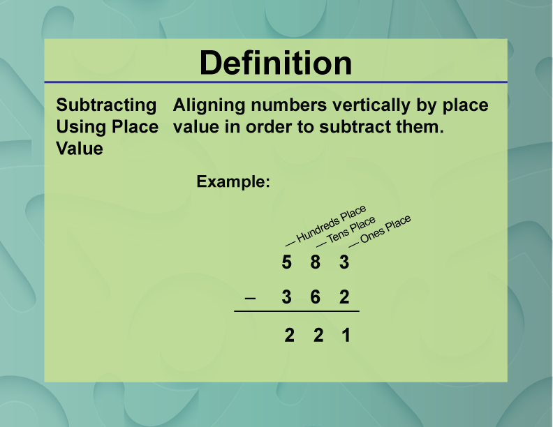 Definition--Place Value Concepts--Subtracting Using Place Value