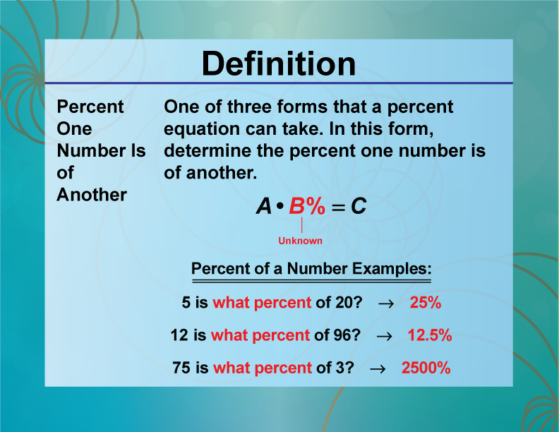 Definition--Ratios, Proportions, and Percents Concepts--The Percent One Number Is of Another