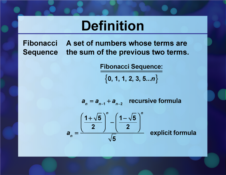 Definition--Sequences and Series Concepts--Fibonacci Sequence
