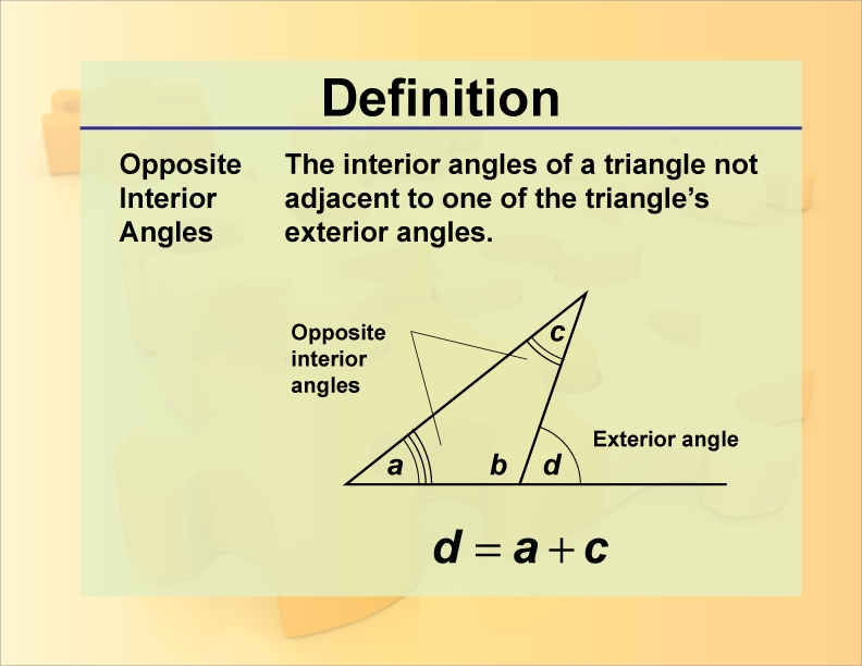 Definition Angle Concepts Opposite Interior Angles Media4math