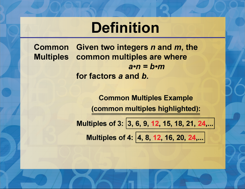 Definition--Factors and Multiples--Common Multiples | Media4Math