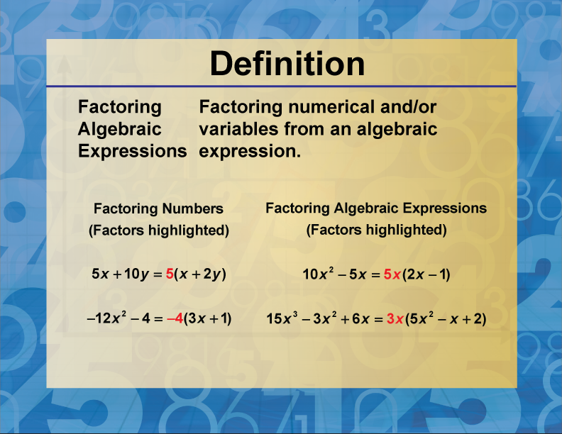 Definition--Factors and Multiples--Factoring Algebraic Expressions