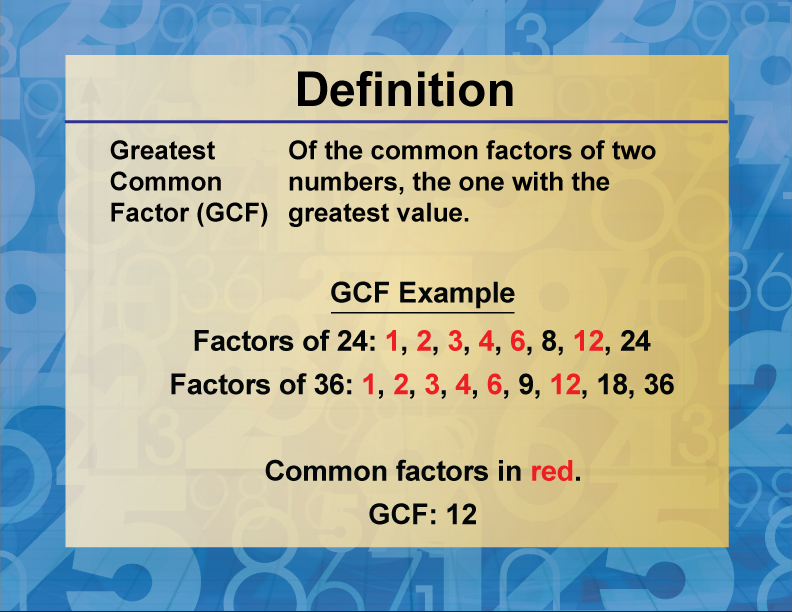 Definition--Factors and Multiples--Greatest Common Factor (GCF)