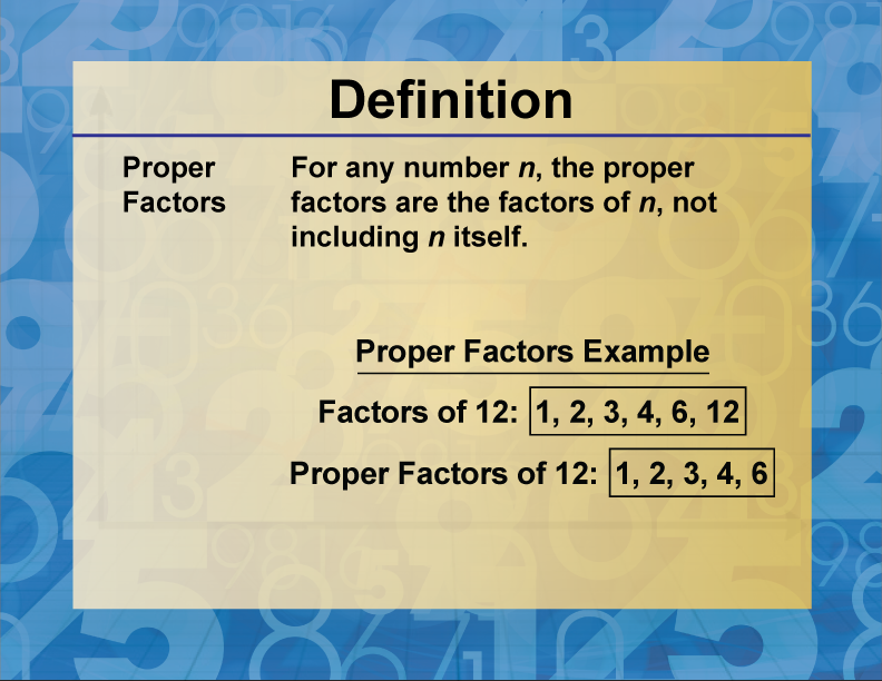 Definition--Factors and Multiples--Proper Factors
