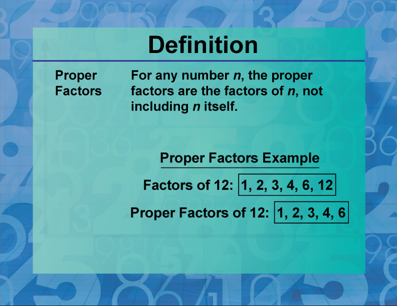 Definition--Prime and Composite Properties--Proper Factor