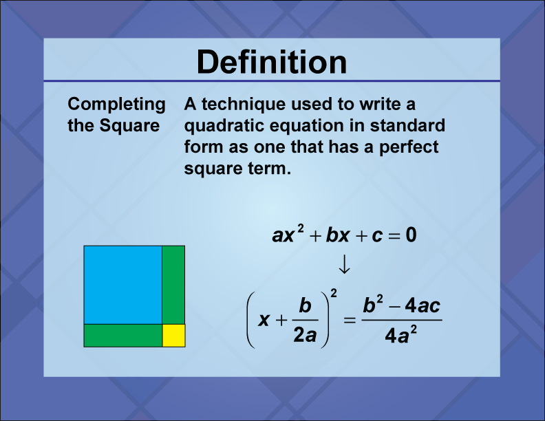 Video Definition 1--Quadratics Concepts--Completing the Square