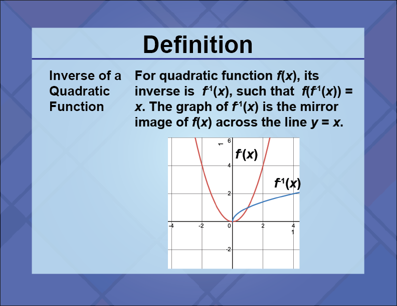 Video Definition 30--Quadratics Concepts--Inverse Quadratic Function