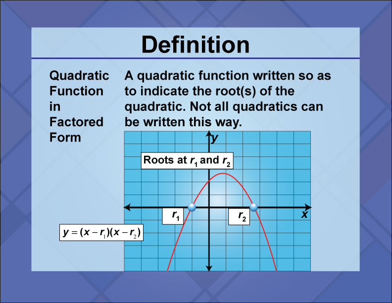 Video Definition 3--Quadratics Concepts--Quadratic Function Factored Form